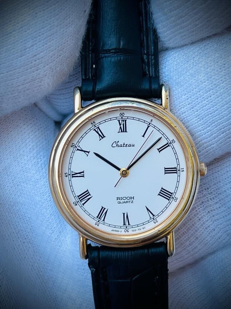 Vintage Ricoh Chateau Quartz Slim Mens Watch, Perfect 31mm - Grab A Watch Co