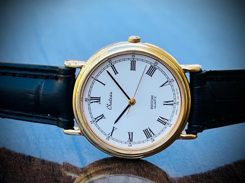 Vintage Ricoh Chateau Quartz Slim Mens Watch, Perfect 31mm - Grab A Watch Co