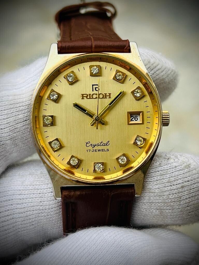Vintage Ricoh Stunning Diamond Dial Manual Wind Mens Watch 33mm Perfect - Grab A Watch Co