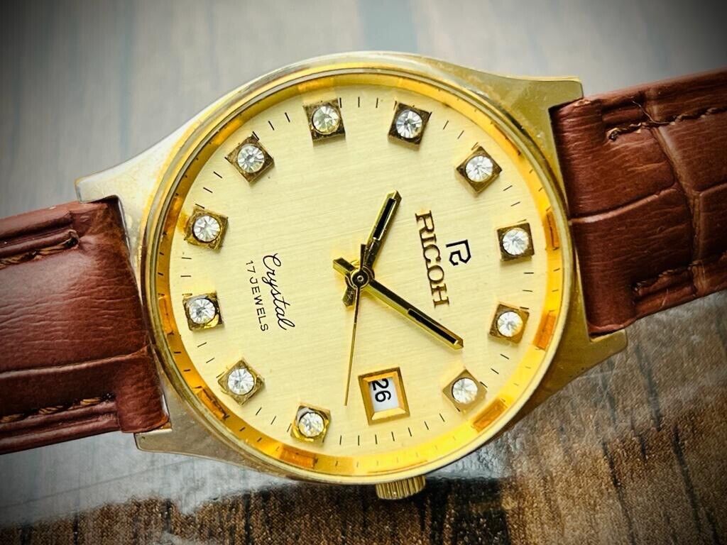 Vintage Ricoh Stunning Diamond Dial Manual Wind Mens Watch 33mm Perfect - Grab A Watch Co
