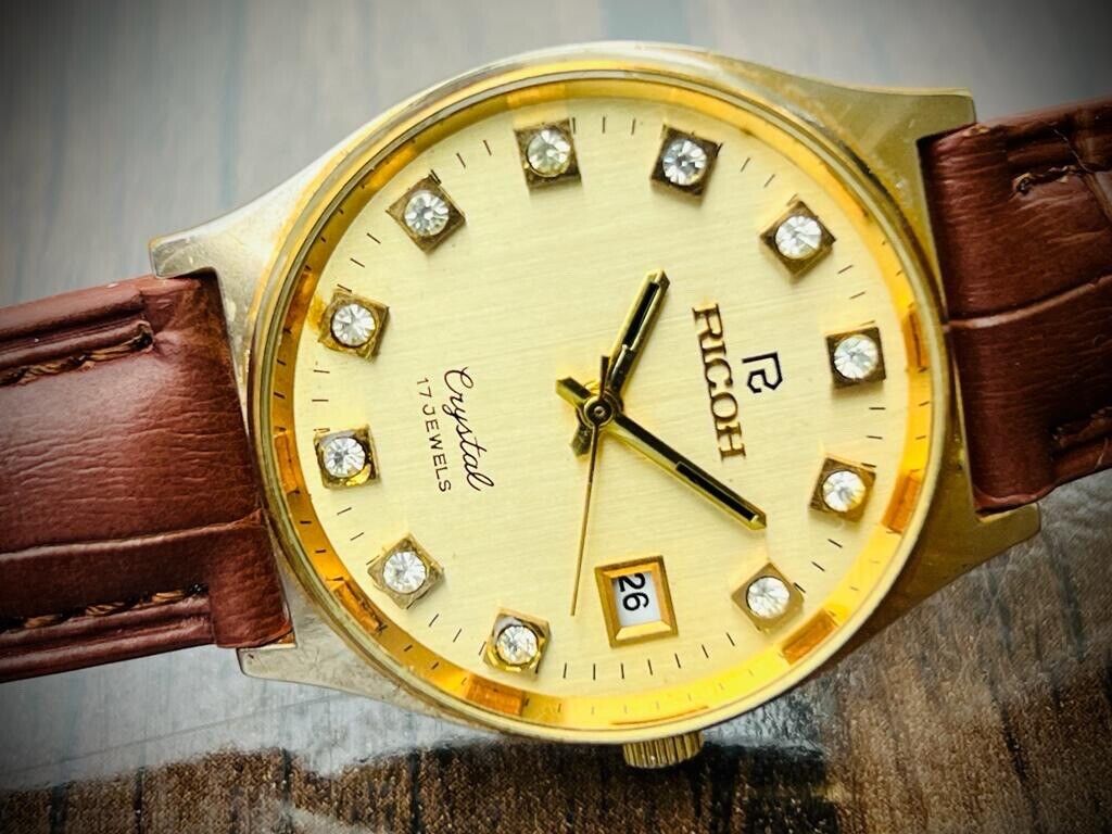 Vintage Ricoh Stunning Diamond Dial Manual Wind Mens Watch 33mm Perfect - Grab A Watch Co