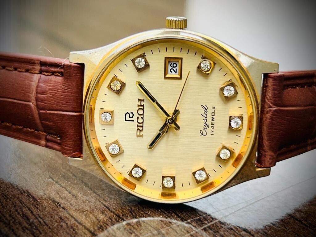 Vintage Ricoh Stunning Diamond Dial Manual Wind Mens Watch 33mm Perfect - Grab A Watch Co