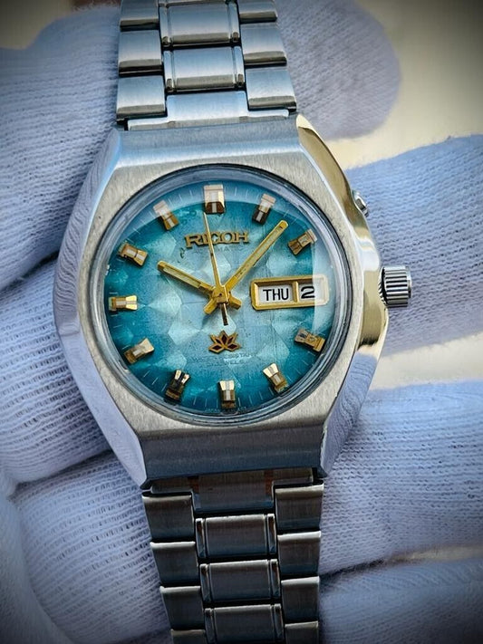Vintage Ricoh Stunning Honeycomb Dial Automatic Mens Watch 37mm, Japan Made - Grab A Watch Co