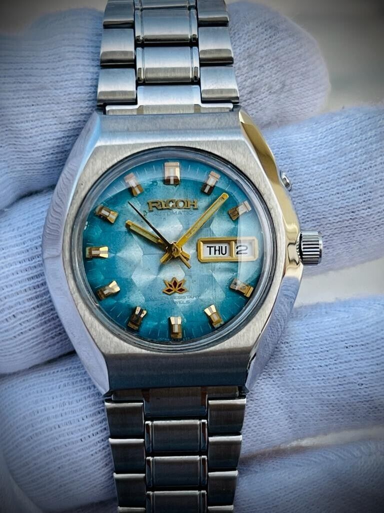 Vintage Ricoh Stunning Honeycomb Dial Automatic Mens Watch 37mm, Japan Made - Grab A Watch Co