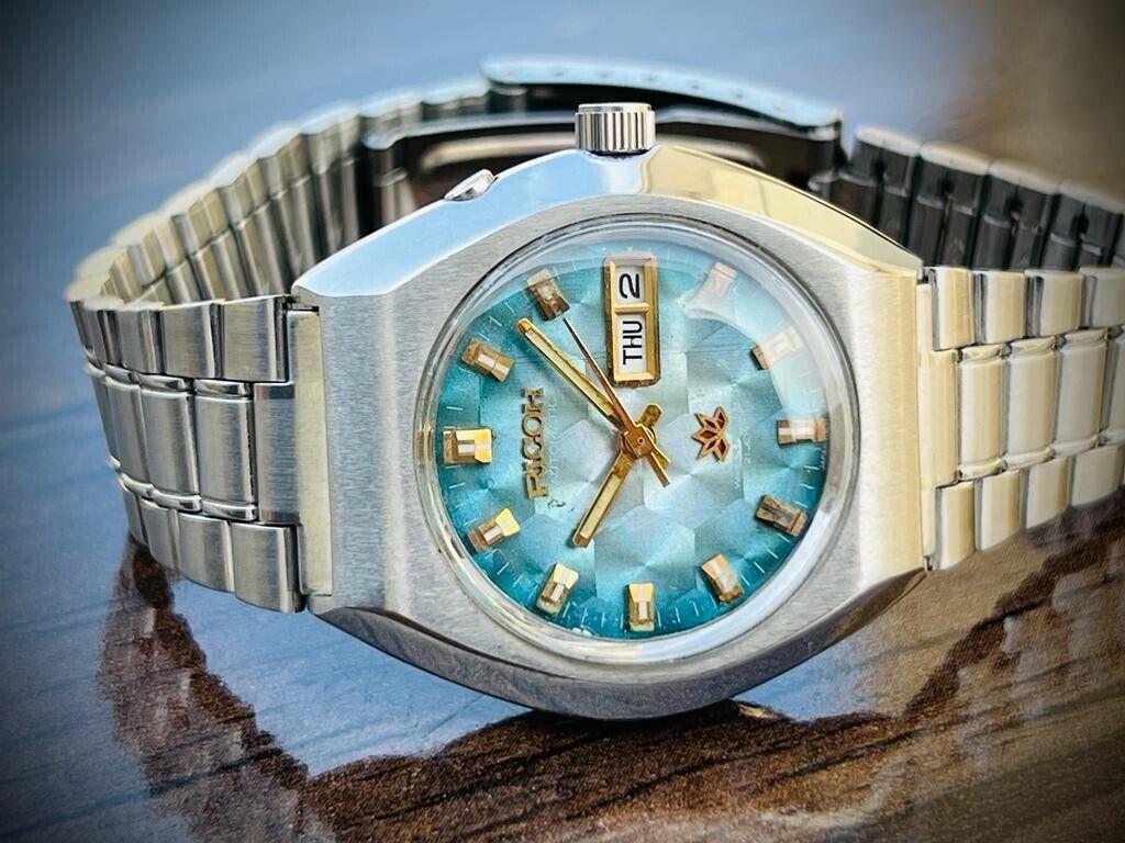 Vintage Ricoh Stunning Honeycomb Dial Automatic Mens Watch 37mm, Japan Made - Grab A Watch Co