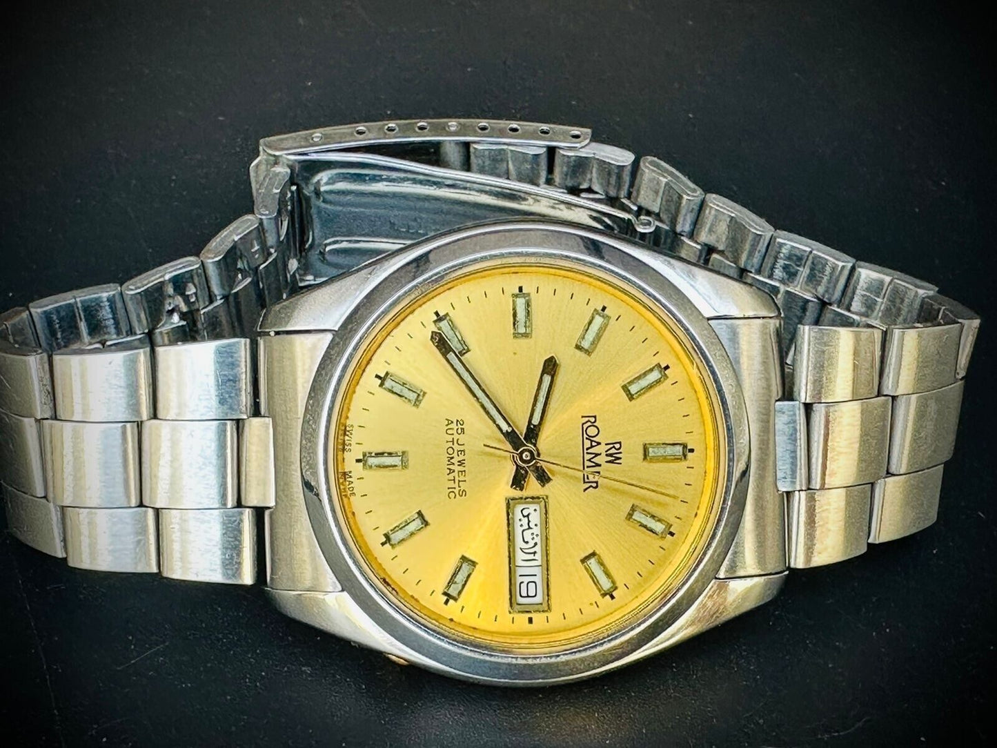 Vintage Roamer incabloc Golden Dial 25 Jewels Automatic Orignal Swiss made 36mm - Grab A Watch Co