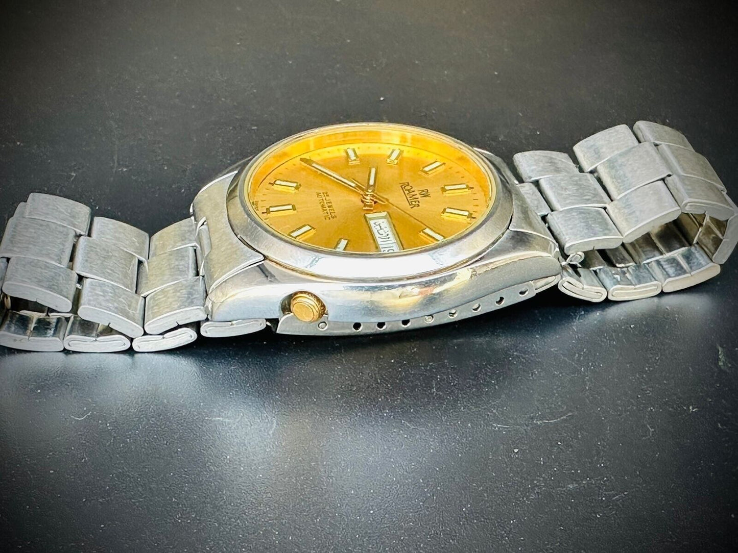 Vintage Roamer incabloc Golden Dial 25 Jewels Automatic Orignal Swiss made 36mm - Grab A Watch Co