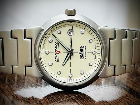 Vintage Roamer Power 8 100m Quartz Mens Watch 37mm, Swiss Made - Grab A Watch Co