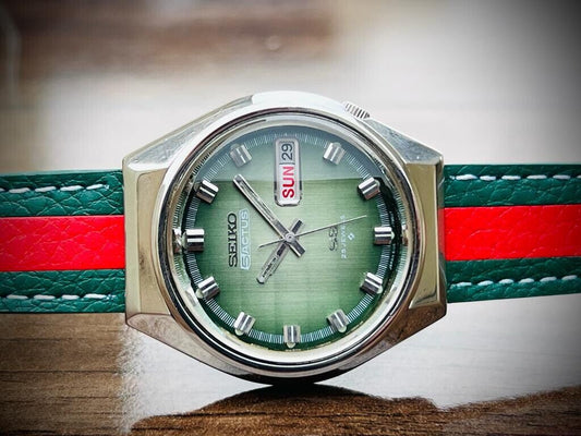 Vintage Seiko 5 Actus SS Green Dial Sapphire Automatic Gents Watch, 6106-7690 - Grab A Watch Co
