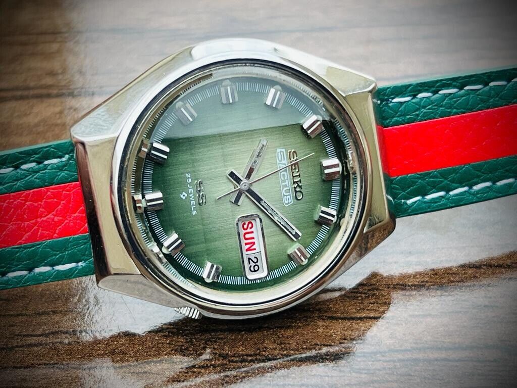 Vintage Seiko 5 Actus SS Green Dial Sapphire Automatic Gents Watch, 6106-7690 - Grab A Watch Co