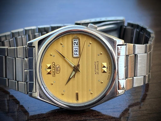Vintage Seiko 5 Automatic 23 Jewels Gold Dial, 7s36-8180 35mm Men’s Watch - Grab A Watch Co