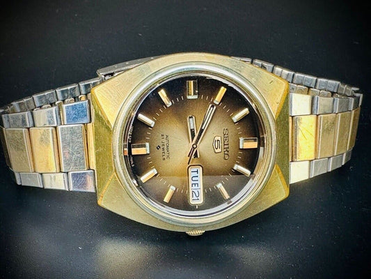 Vintage Seiko 5 Automatic 2/tone Brown Dial 21 Jewels 6319-7000 Japan 38mm - Grab A Watch Co