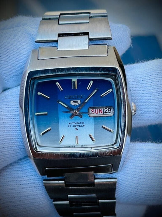 Vintage Seiko 5 Automatic Blue Dial 6319-5021 Mens Watch 35mm - Grab A Watch Co