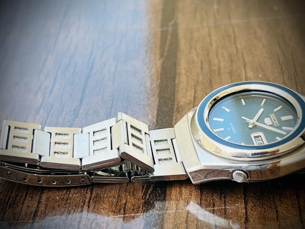 Vintage Seiko 5 Automatic Blue Dial Black Stone Case 7009-5240, Japan 37mm - Grab A Watch Co