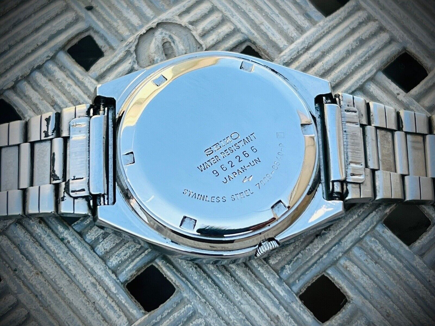 Vintage Seiko 5 Automatic White Diamond Dial Ref:7009-8540, Japan 38mm - Grab A Watch Co