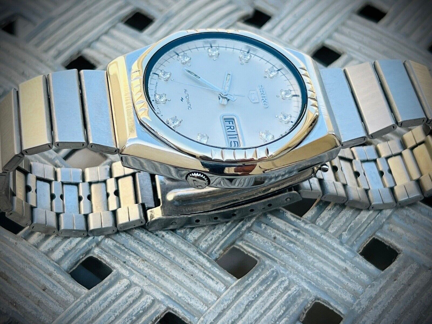 Vintage Seiko 5 Automatic White Diamond Dial Ref:7009-8540, Japan 38mm - Grab A Watch Co