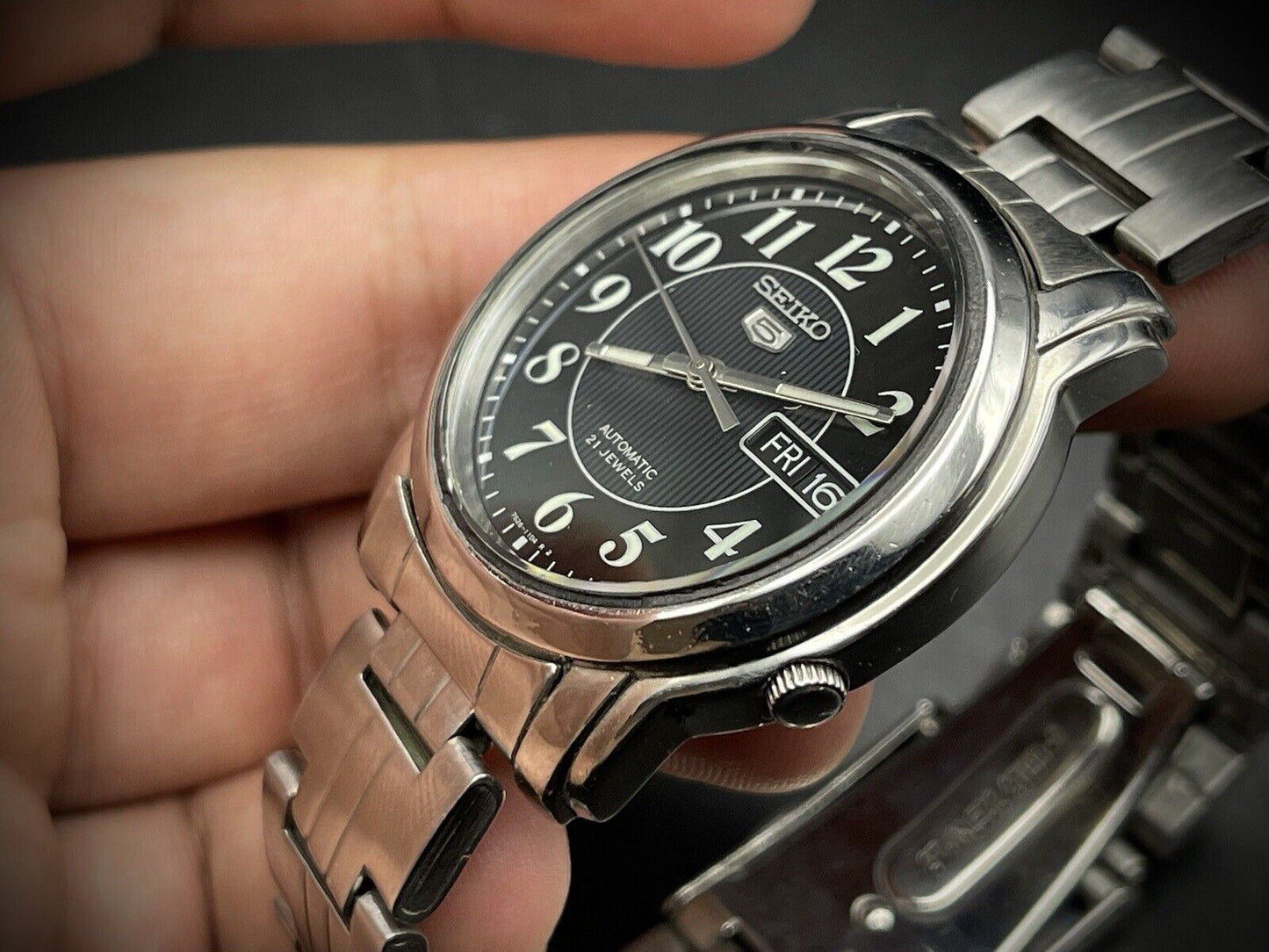 Vintage Seiko 5 Black Dial 37mm 7r26 Gents Watch, Japan made, Perfect Gift Watch - Grab A Watch Co