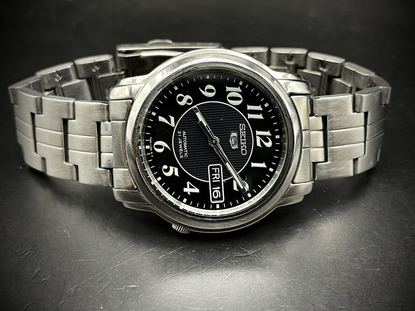 Vintage Seiko 5 Black Dial 37mm 7r26 Gents Watch, Japan made, Perfect Gift Watch - Grab A Watch Co