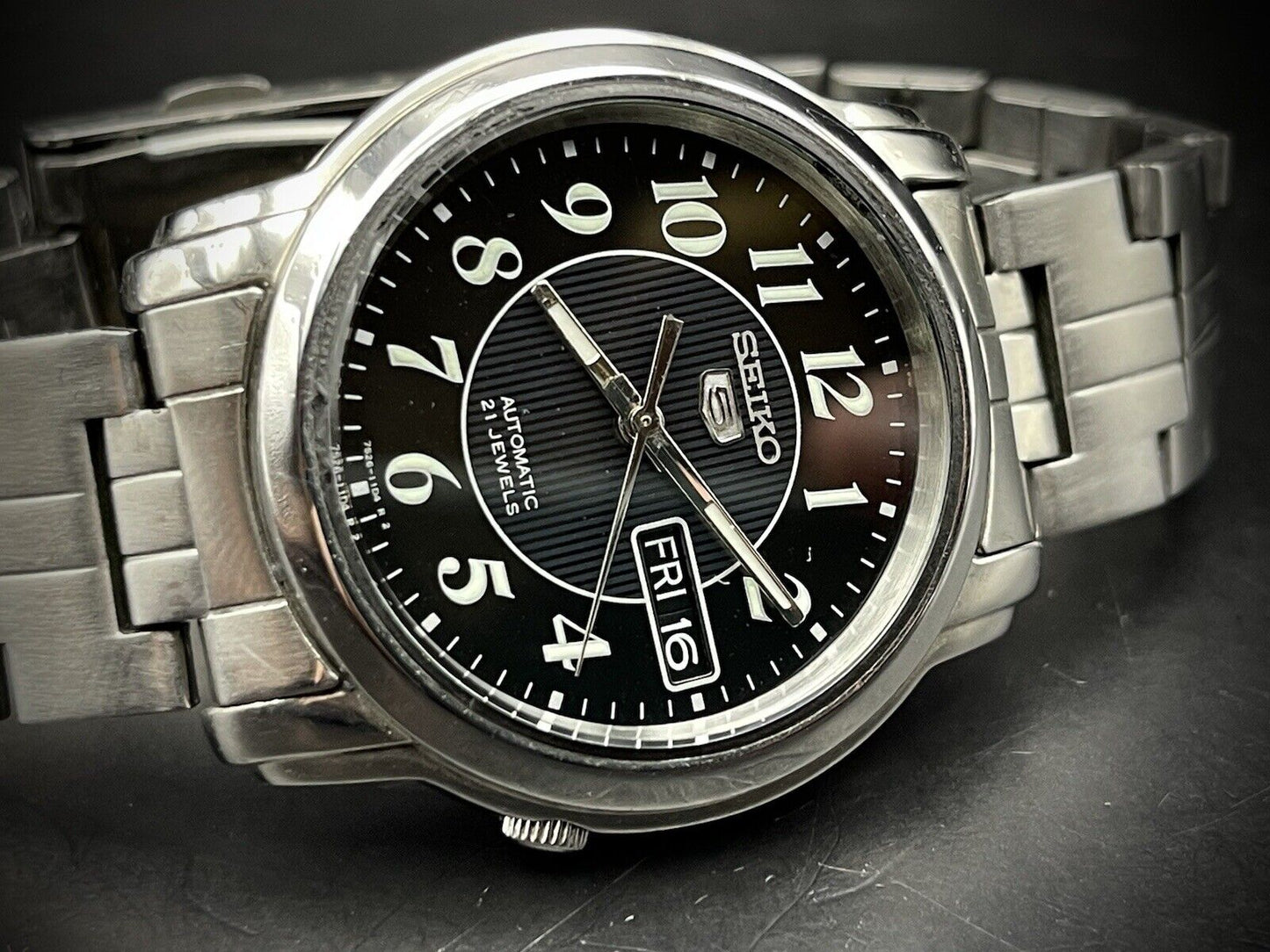 Vintage Seiko 5 Black Dial 37mm 7r26 Gents Watch, Japan made, Perfect Gift Watch - Grab A Watch Co