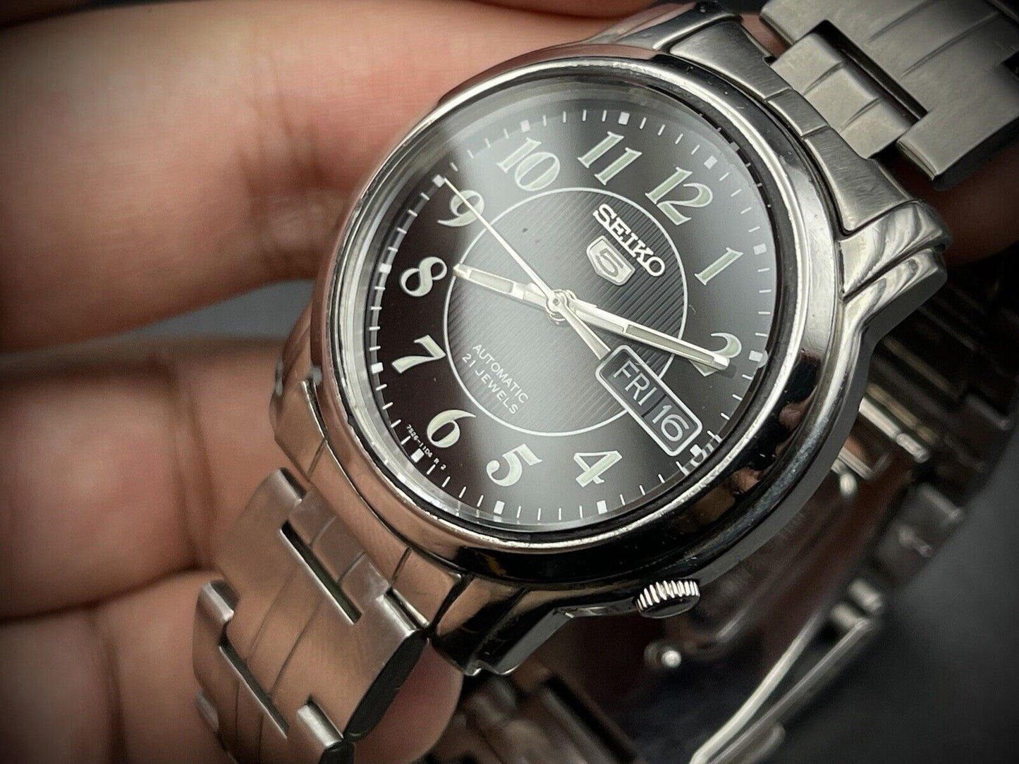 Vintage Seiko 5 Black Dial 37mm 7r26 Gents Watch, Japan made, Perfect Gift Watch - Grab A Watch Co