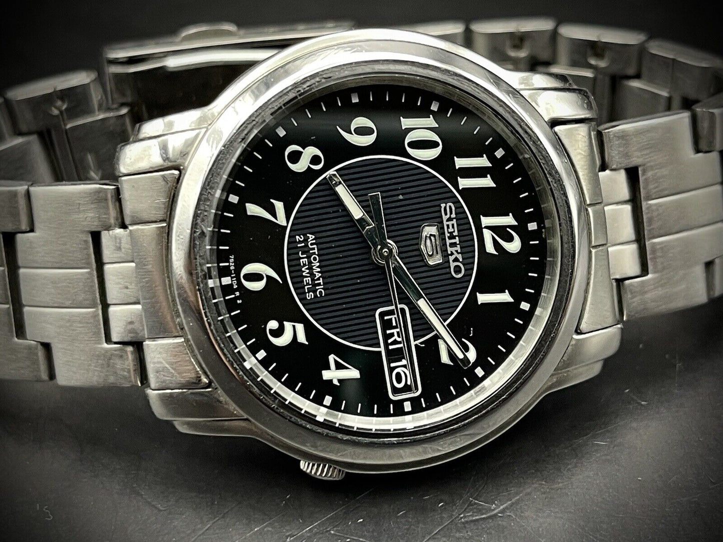 Vintage Seiko 5 Black Dial 37mm 7r26 Gents Watch, Japan made, Perfect Gift Watch - Grab A Watch Co