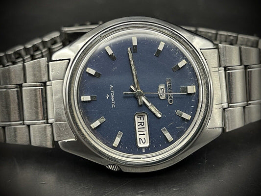 Vintage Seiko 5 Blue Dial 37mm 7009-8150 Gents Watch, Japan made - Grab A Watch Co