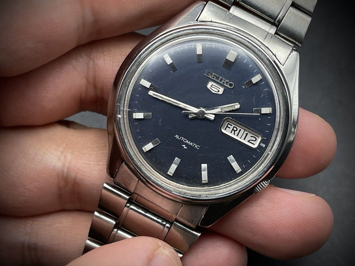Vintage Seiko 5 Blue Dial 37mm 7009-8150 Gents Watch, Japan made - Grab A Watch Co