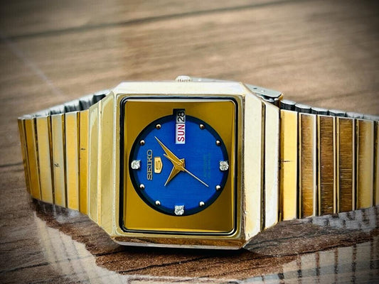 Vintage Seiko 5 Blue Diamond Dial 23 Jewels Automatic 36mm Gents Watch 6349-6000 - Grab A Watch Co