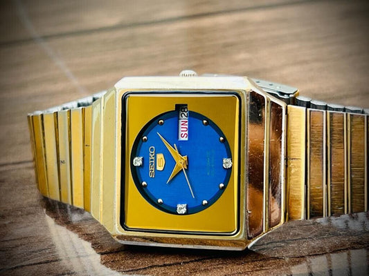 Vintage Seiko 5 Blue Diamond Dial 23 Jewels Automatic 36mm Gents Watch 6349-6000 - Grab A Watch Co