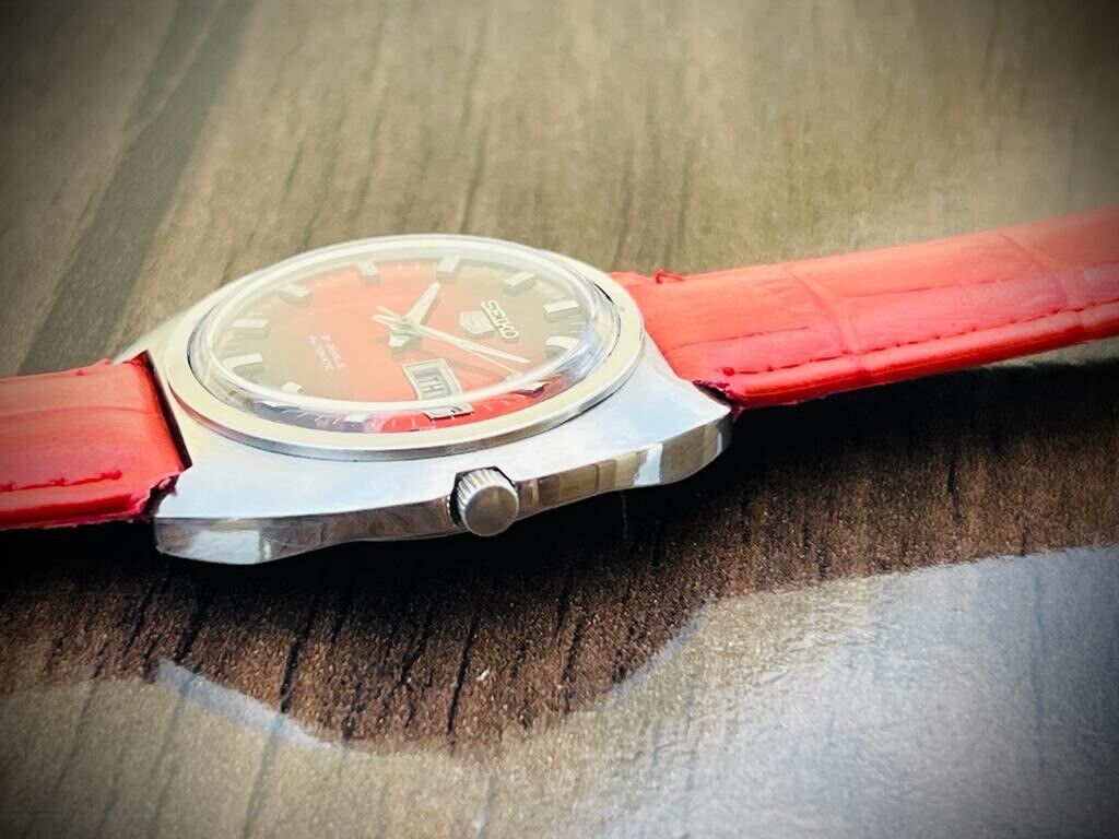 Vintage Seiko 5 Red/Black Dial Automatic Mens Watch, Japan 40mm, RARE - Grab A Watch Co