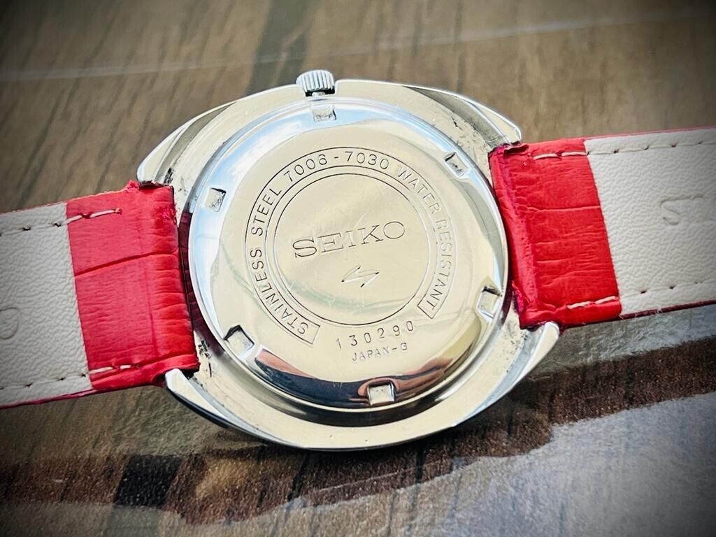 Vintage Seiko 5 Red/Black Dial Automatic Mens Watch, Japan 40mm, RARE - Grab A Watch Co