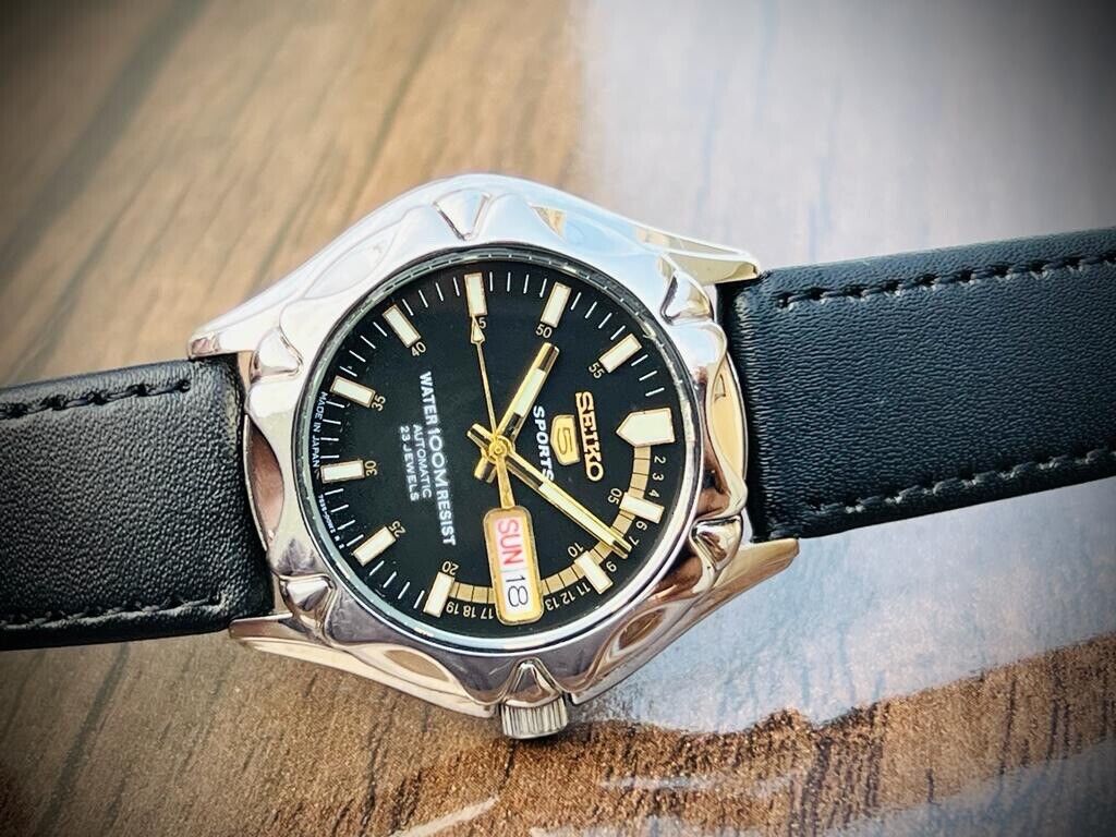 Vintage Seiko 5 Sports 100m Black Dial 7S36 Gents Watch, Japan made 40mm - Grab A Watch Co