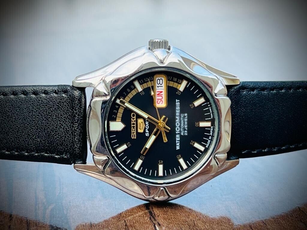 Vintage Seiko 5 Sports 100m Black Dial 7S36 Gents Watch, Japan made 40mm - Grab A Watch Co