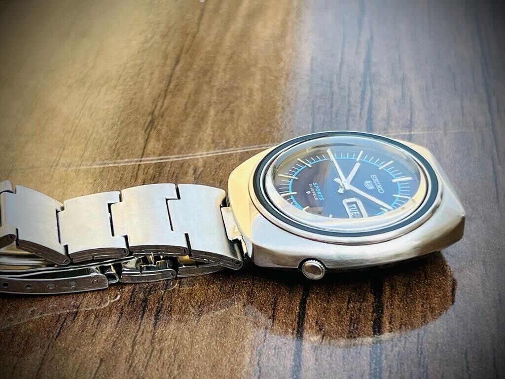 Vintage Seiko 5 Sports Blue dial 21 Jewels 42mm Made In Japan 6319-8070 - Grab A Watch Co