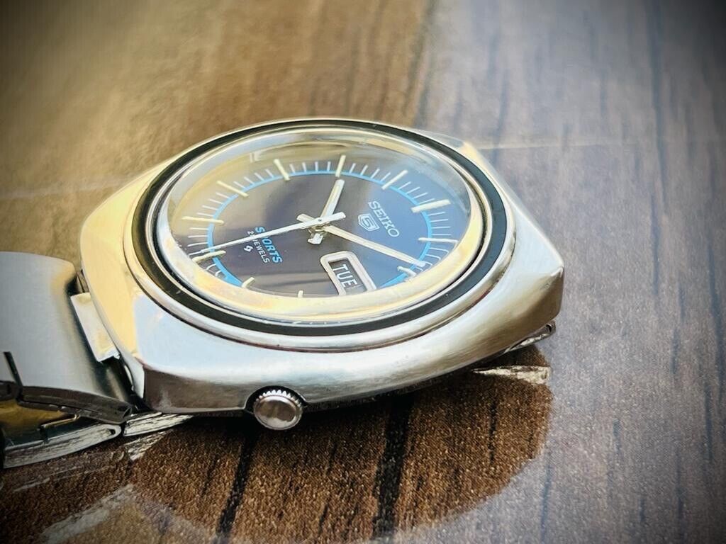 Vintage Seiko 5 Sports Blue dial 21 Jewels 42mm Made In Japan 6319-8070 - Grab A Watch Co