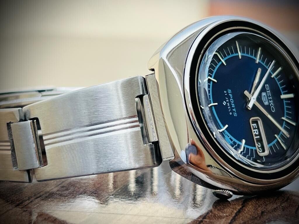 Vintage Seiko 5 Sports Blue dial 21 Jewels 42mm Made In Japan 6319-8070 - Grab A Watch Co