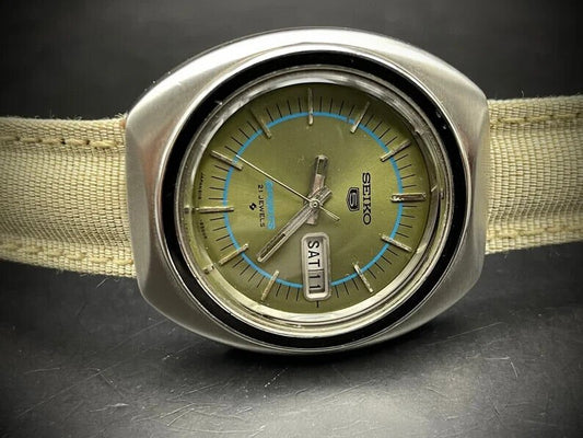 Vintage Seiko 5 Sports Military Green Dial 40mm Gents Watch, Japan made - Grab A Watch Co