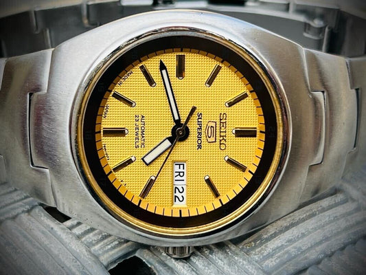 Vintage Seiko 5 Superior Gold Dial Automatic 23 Jewels Gents Watch, 7s36-00N0 - Grab A Watch Co