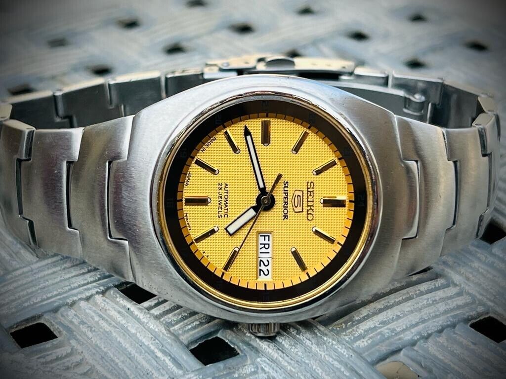Vintage Seiko 5 Superior Gold Dial Automatic 23 Jewels Gents Watch, 7s36-00N0 - Grab A Watch Co