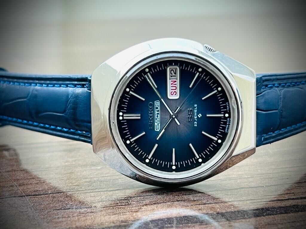 Vintage Seiko Actus SS Automatic Mens Watch 23 Jewels 36mm Blue Dial 6106-7640 - Grab A Watch Co