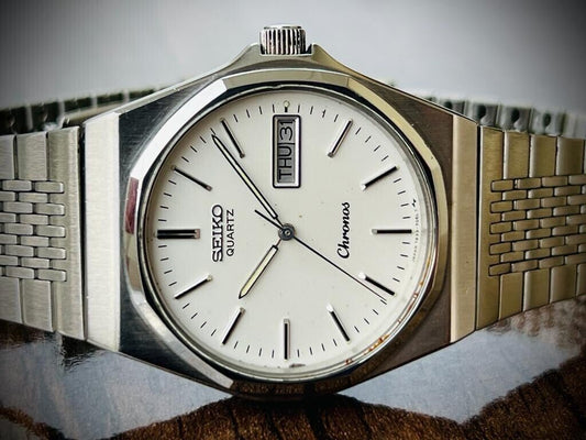 Vintage Seiko Chronos Quartz Mens Watch 7433-7040 Japan Made 35mm, Perfect - Grab A Watch Co