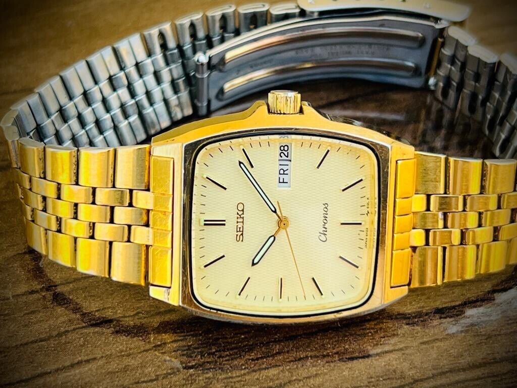 Vintage Seiko Chronos Tank Quartz Mens Watch Japan Made 30mm - Grab A Watch Co