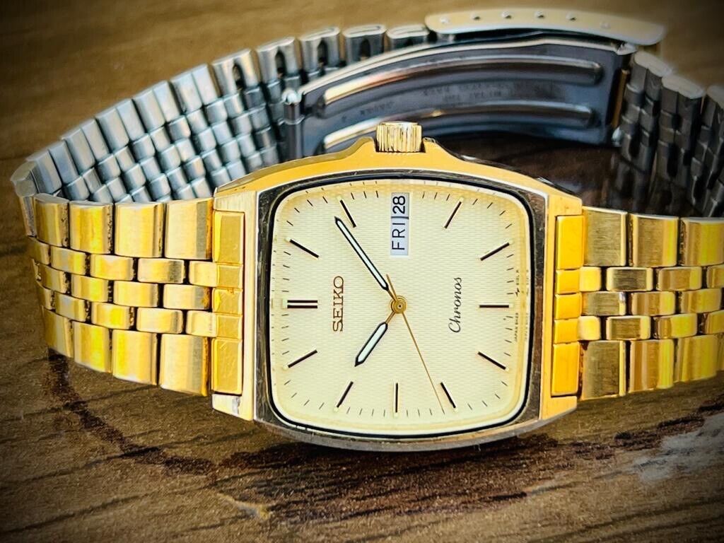 Vintage Seiko Chronos Tank Quartz Mens Watch Japan Made 30mm - Grab A Watch Co