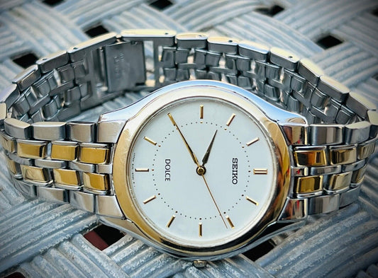 Vintage Seiko Dolce Quartz Slim 34mm Gents Watch, Japan made BJ41-6030 - Grab A Watch Co