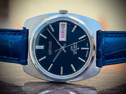 Vintage Seiko LM 23 Jewels Black Dial Automatic 5606-7130 Mens Watch, 35mm - Grab A Watch Co