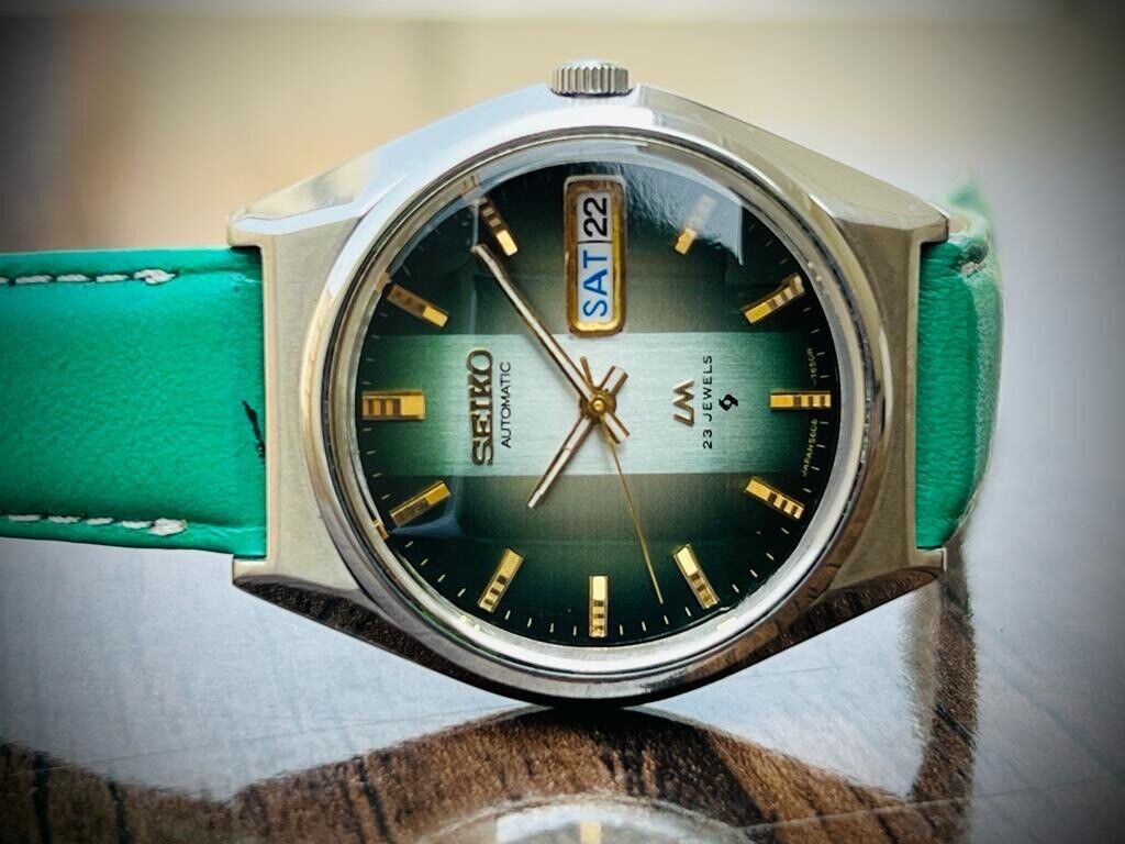 Vintage Seiko LM Eye Catching Green Dial Automatic 5606-7310 Mens Watch 37mm - Grab A Watch Co