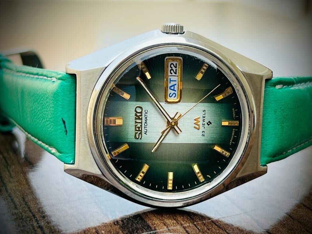Vintage Seiko LM Eye Catching Green Dial Automatic 5606-7310 Mens Watch 37mm - Grab A Watch Co