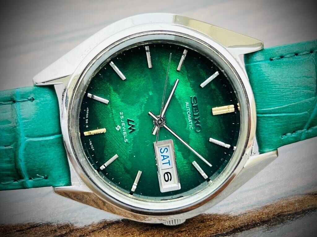 Vintage Seiko LM Green Military Dial Automatic 5606-7192 Mens Watch 36mm, Rare - Grab A Watch Co