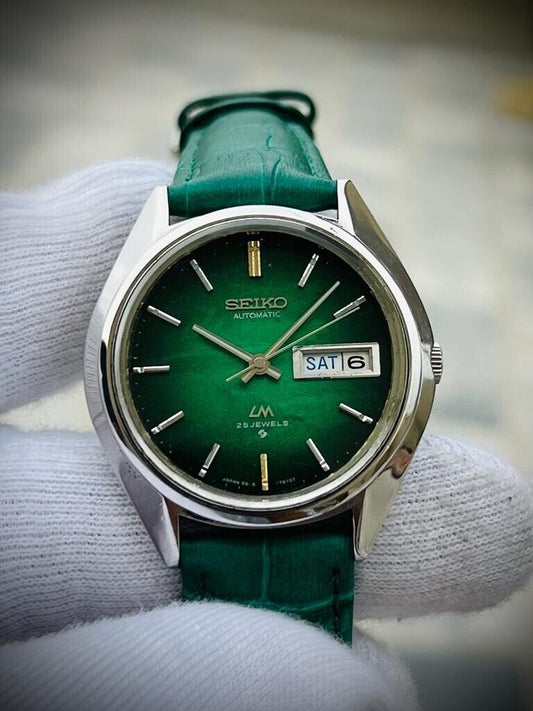 Vintage Seiko LM Green Military Dial Automatic 5606-7192 Mens Watch 36mm, Rare - Grab A Watch Co