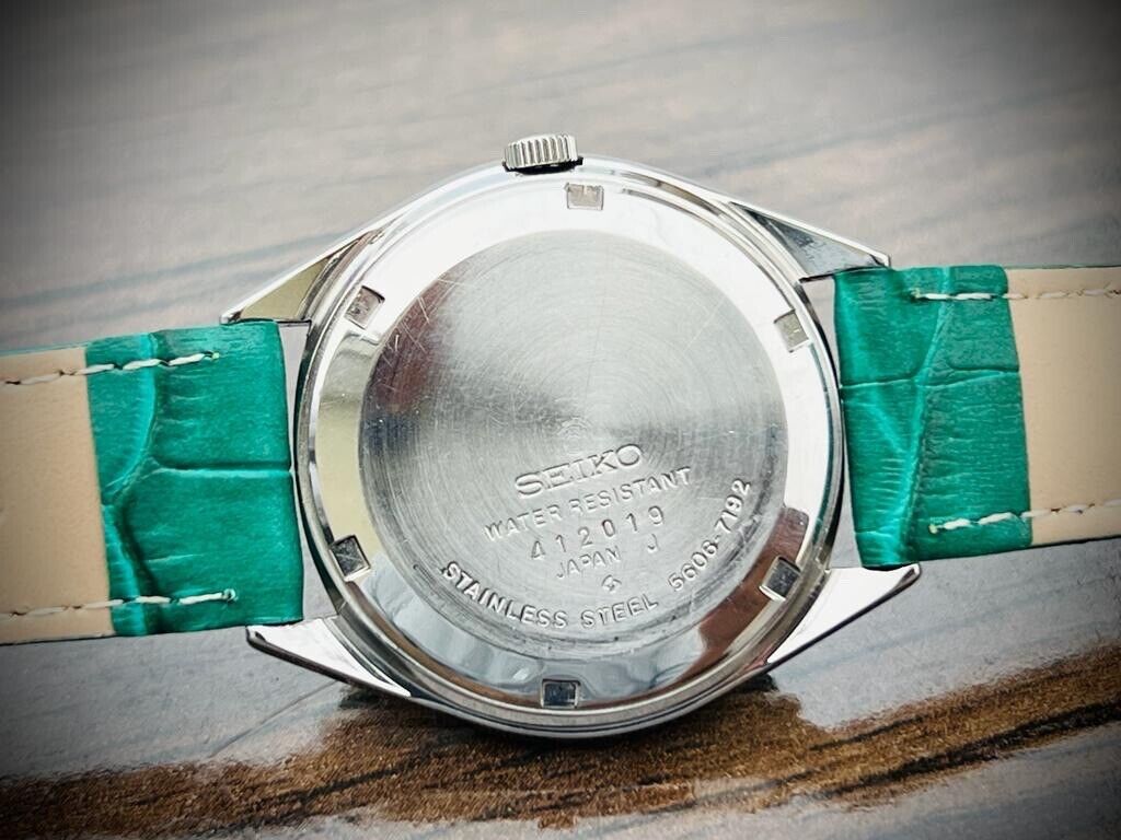 Vintage Seiko LM Green Military Dial Automatic 5606-7192 Mens Watch 36mm, Rare - Grab A Watch Co